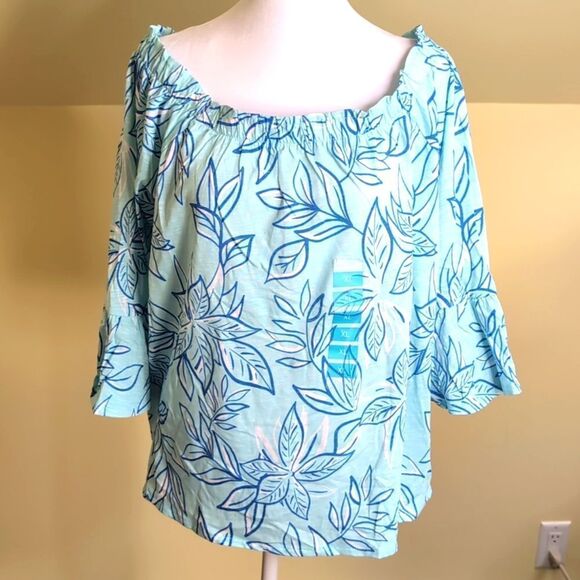 Stella Parker Tops - Stella Parker Collection XL Blue Floral Off The Shoulder Blouse, NEW